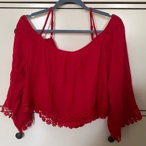 Bell sleeve off the shoulder crop top